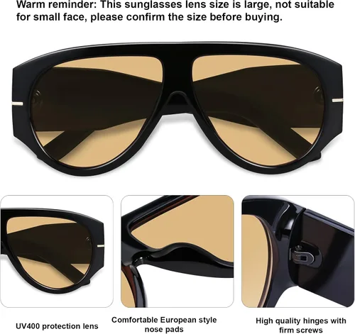 Vista 5 de Gafas de sol aviador retro de gran tamaño para mujeres y hombres, tendencia de los años 70, gruesas, clásicas, estilo vintage, gafas de sol