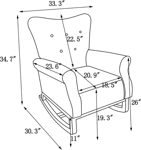 Vista 2 de Silla mecedora con respaldo de ala, cómoda silla mecedora con brazos de cojín, mecedoras tapizadas con botón acolchado para sala de estar