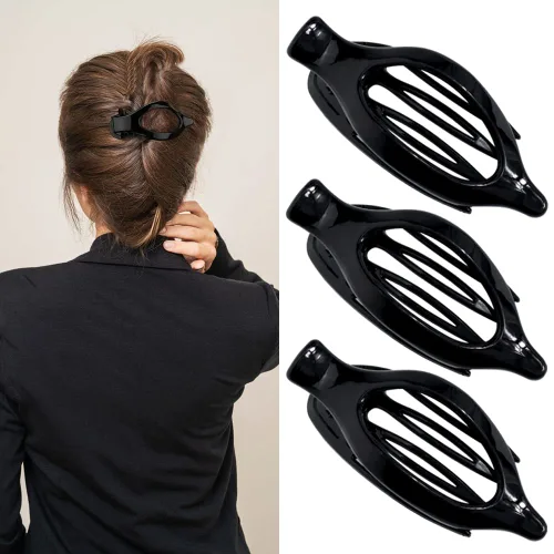 Vista 15 de ATODEN Pinzas planas para el cabello, 3 piezas, French Concord - Pinzas de mandíbula neutras grandes para cabello fino/grueso, blanco, marrón, negro