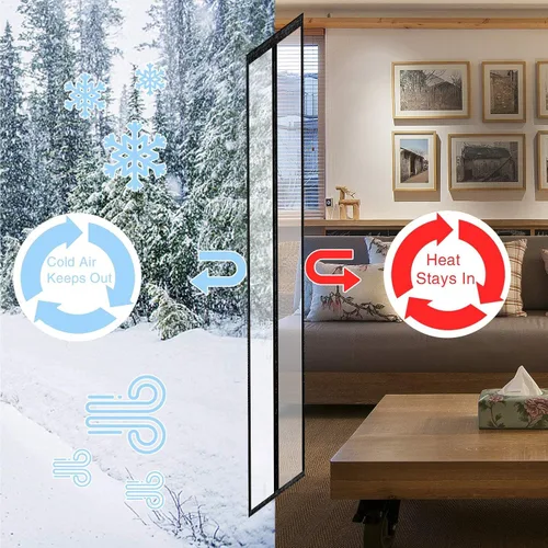 Vista 8 de Cortina aislante transparente, cubierta térmica magnética, pantalla de privacidad con cierre automático, manos libres para patio, cocina