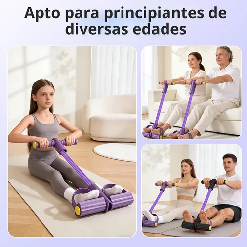 Vista 7 de Pedal Resistance Band with Handle, 6-Tube Natural Rubber Exercise Bands Upgraded Foot Pedal Resistance Bands for Working Out, Multifunction Púrpura