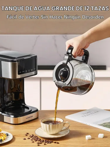 Vista 5 de Ihomekee Cafetera, Cafetera de Goteo Programable de 12 Tazas, Máquina de Café de Goteo Regular y Fuerte con Función de Café Helado para Hogar