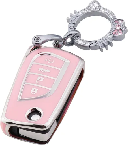 Vista 33 de Pangpai Funda para llavero rosa para Jeep, funda de protección de TPU suave con llavero brillante compatible con Jeep Grand Cherokee Renegade