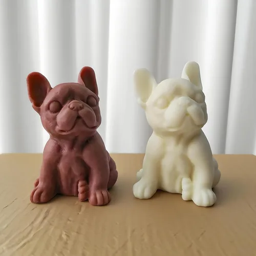 Vista 2 de Moldes de vela 3D Bulldog para hacer velas, molde de silicona con forma de perro para decoración de pasteles de chocolate, lindo animal