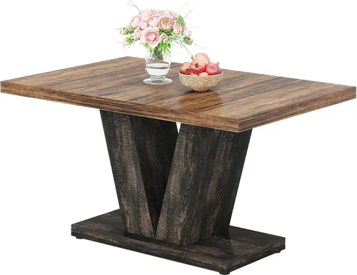 Vista 9 de Tribesigns Mesa de comedor de 47 pulgadas para 4, mesa de comedor de cocina negra con pedestal resistente, mesa de comedor de madera de granja