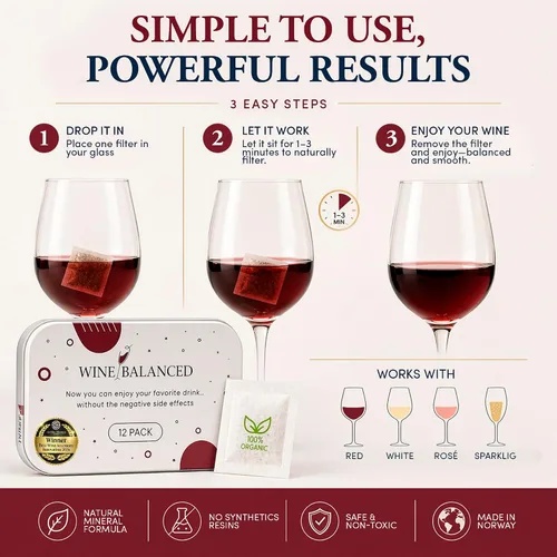 Vista 5 de Norway's Secret Wine Filter Triple Premio No más gotas de vino o varitas necesarias Eliminador de sulfito e histamina Purificador de vino