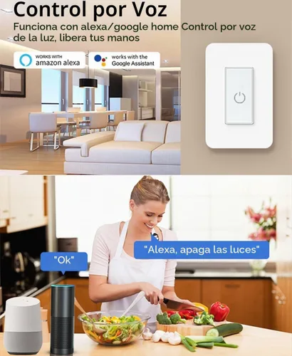 Vista 3 de Nexete Interruptor de luz inteligente, interruptor táctil de un solo polo Wi-Fi de 2.4 GHz, control de voz con temporizador y aplicación Smart Life