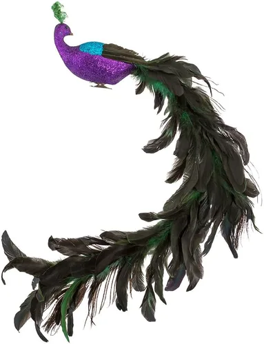 Vista 3 de Kurt Adler - Pavo real grande de plumas moradas y azules, multicolor, 26 pulgadas