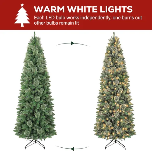 Vista 5 de Hykolity - Árbol de Navidad delgado preiluminado de 6 pies con 200 luces LED blancas cálidas Verde