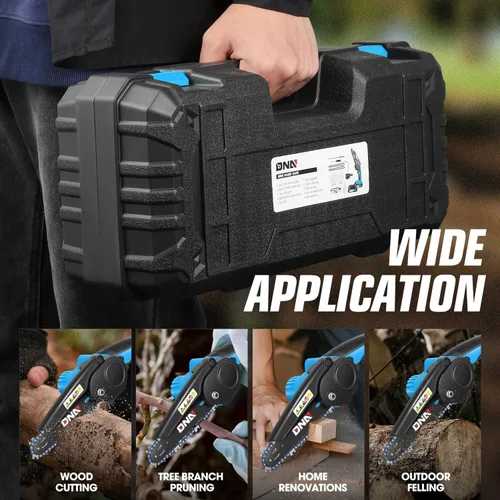 Vista 7 de DNA MOTORING Mini motosierra, motosierra eléctrica de 6 pulgadas, motosierra de mano inalámbrica con 2 baterías de 20 V y 2000 mAh, motosierra
