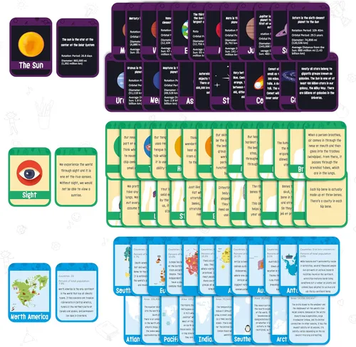 Vista 2 de merka Tarjetas didácticas de ciencia para niños, 90 unidades, cubierta impermeable multicolor, datos del sistema solar y tarjetas de planetas