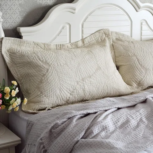 Vista 7 de Brandream Juego de 2 fundas de almohada acolchadas con palmera beige, tamaño estándar, con costuras de lujo, 100% algodón, fundas de almohada
