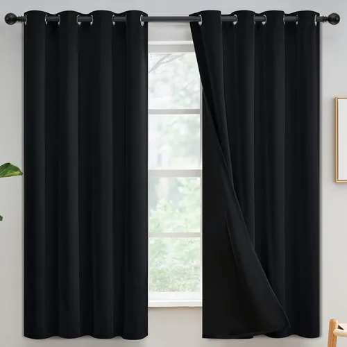 Vista 141 de Yakamok Cortinas negras, cortinas de ventana con aislamiento térmico y eficiencia energética para dormitorio, cortinas opacas completas y cortinas