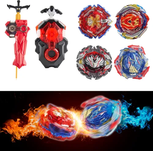 Vista 7 de Bey Battling Top Set Burst Gyro Toys Regalo para niños niños de 6 8 10 12+ Juego de batalla de combate 4 tapas giratorias de 2 lanzadores