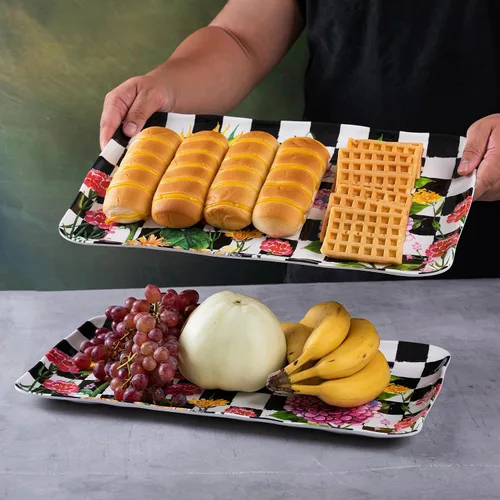 Vista 3 de LEHAHA Bandeja rectangular de melamina con girasol, juego de 2 bandejas de hortensia para servir, 44.5 x 25.5 cm, juegos de bandejas/platos Floral