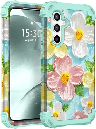 Vista 20 de Funda para Galaxy A14 5G Case, Patrón Floral 3 en 1 Protección Resistente de Servicio Pesado a Prueba de Golpes Parachoques de Goma de Silicona