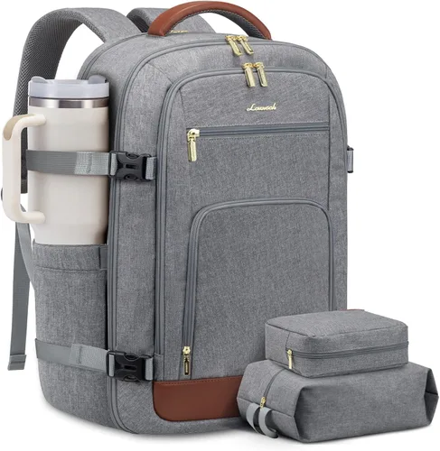 Vista 15 de LOVEVOOK Mochila de viaje para mujer y hombre, Beige, Mochilas de viaje
