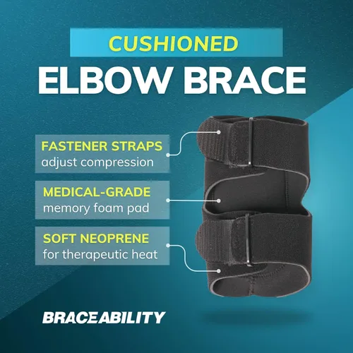 Vista 3 de BraceAbility Codera de bursitis Manga de compresión para brazo con cojín acolchado de apoyo suave para dolor de articulaciones Olecranon