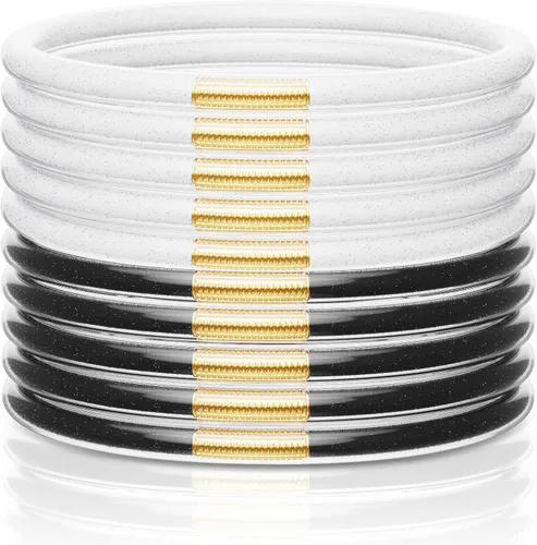 Vista 10 de ZeeDix Gold Jelly Bracelets for Women Girls, Glitter Silicone Bangles Stackable Jewelry, Sparkling Mothers Day Gifts from Husband Son Daughter, Soft