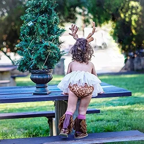 Vista 7 de Conjunto de ropa de Navidad para recién nacido, para bebé, mameluco de ciervos, de encaje y tutú+diadema de cuernos, 2 unidades de ropa de Navidad