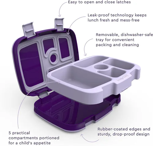 Vista 2 de Bentgo® Kids Prints - Lonchera infantil de 5 compartimentos estilo Bento, con utensilios de plástico reutilizables (unicornio)