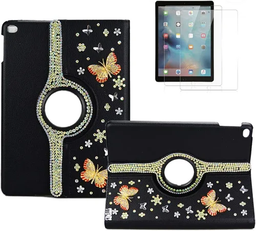 Vista 26 de Bling - Funda compatible con Samsung Galaxy Tab A7 10.4 (2022) - Elegante - 3D hecha a mano con mariposa de cristal giratoria de 360 grados