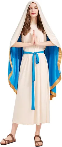 Vista 3 de Disfraz de María para mujer, disfraz de Virgen María para adultos, traje bíblico cristiano de Jesús, Pascua, Santa María, Cosplay