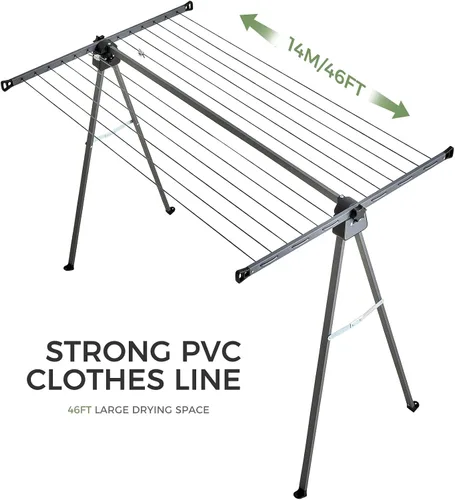 Vista 5 de JS HANGER Tendedero plegable para exteriores, de acero inoxidable resistente, secadora de ropa portátil plegable de 46 pies