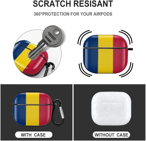 Vista 3 de Funda protectora con Bluetooth de cuerpo completo de la bandera rumana para AirPods 3, funda con llavero impreso completo