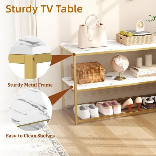 Vista 7 de Function Home Soporte de TV para televisores de hasta 50 pulgadas, centro de entretenimiento de 2 niveles, mueble de TV moderno con parte superior