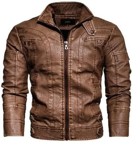 Vista 2 de elevenstar Chaqueta de cuero estilo Cafe Racer para hombre