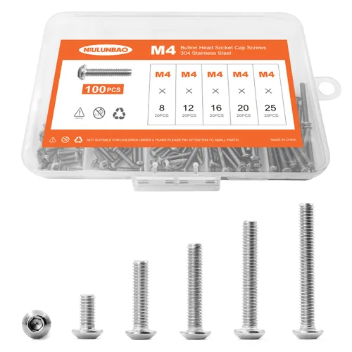 Vista 20 de Tornillos de cabeza de botón M3 x 4 mm, 6 mm, 8 mm, 10 mm, 12 mm, tornillos de cabeza de botón, acero inoxidable 304, totalmente roscado, unidad