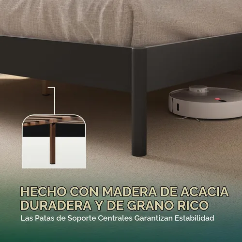 Vista 5 de Bme Aurelia - Marco de cama con cabecero tamaño Queen, madera de acacia sólida, estilo bohemio y moderno de mediados de siglo, cabecero de ratán