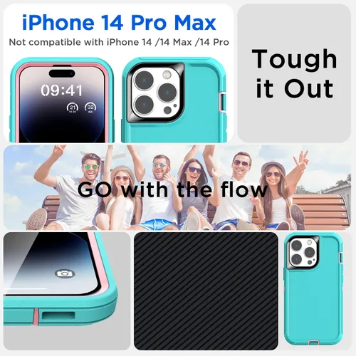 Vista 6 de AICase Funda para iPhone 14 Pro Max (6.7") con Protector de Pantalla de Vidrio, Protección contra Caídas de Servicio Pesado, Cuerpo Completo