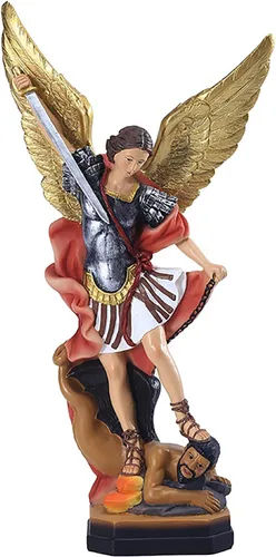Vista 7 de Estatua de San Miguel Arcángel de 31.8 cm de alto, santo arcángel Miguel derrotó al dragón malvado, escultura de ángel de batalla religiosa