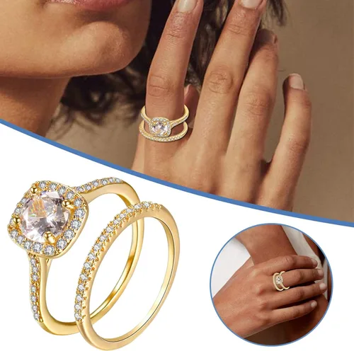 Vista 3 de Anillos de liquidación 2 en 1 para mujer joyería de boda compromiso regalos