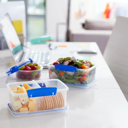 Vista 8 de Sistema KLIP IT Rectangular Collection Recipiente de almacenamiento de alimentos, 33.8 onzas/1.0 L, transparente/azul, 3