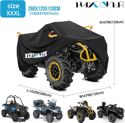 Vista 2 de Cubierta para cuatrimoto, resistente al agua, color negro, tela Oxford, protectora de 4 ruedas para 102 pulgadas, Kawasaki Polaris Yamaha Can-Am