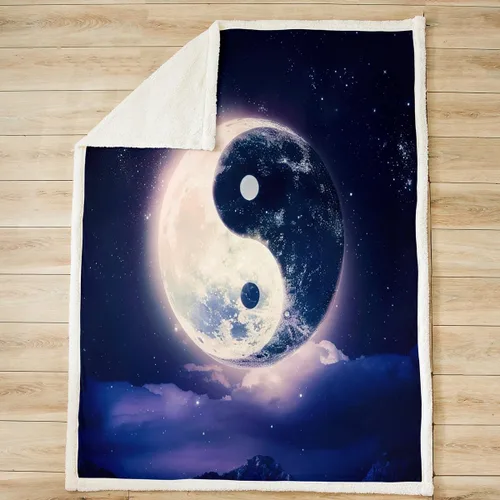Vista 2 de Yin Yang - Manta de vellón para sofá o cama, diseño de cielo estrellado de galaxia, manta de felpa decorativa de cielo nocturno oscuro, manta Sherpa