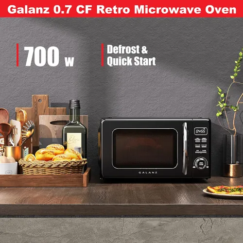 Vista 2 de Galanz GLCMKZ07BKR07 - Horno microondas retro de encimera, con funciones de cocción y recalentamiento automáticos, descongelación, inicio rápido