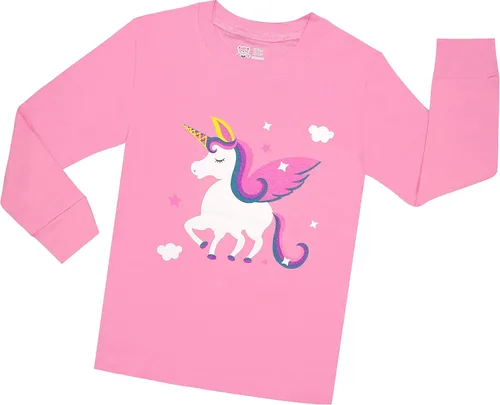Vista 3 de Pijama para niña pequeña, con caballo, 100 % algodón, talla de 2 a 12 años, Navidad