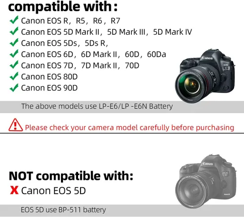 Vista 3 de Glorich ACK-E6 Adaptador de corriente de CA DR-E6 Acoplador DC LP-E6 LP-E6N Kit de fuente de alimentación de batería ficticia para cámaras Canon EOS
