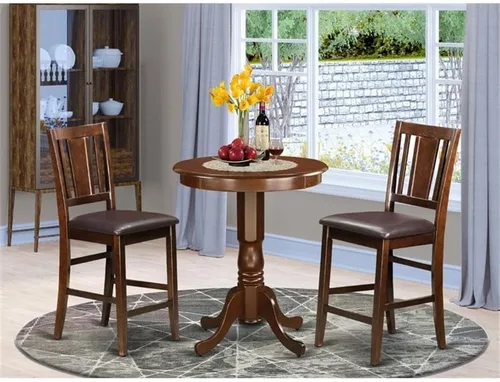 Vista 2 de East West Furniture EDBU3-MAH-LC - Juego de mesa de comedor de 3 piezas, altura de mostrador, 30 x 30, caoba