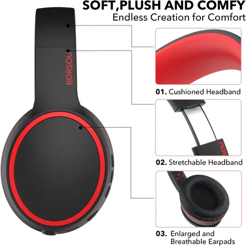 Vista 3 de B10 auriculares Bluetooth supraaurales, 2 modos de música EQ (Normal/Graves) y 50 horas de reproducción, auriculares inalámbricos con micrófono