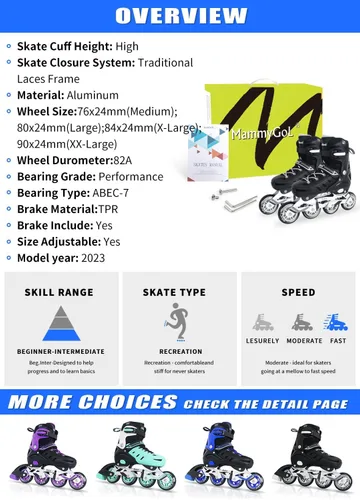 Vista 5 de MammyGol - Patines en línea ajustables para adultos, patines seguros y duraderos con ruedas gigantes, patines profesionales de alto rendimiento