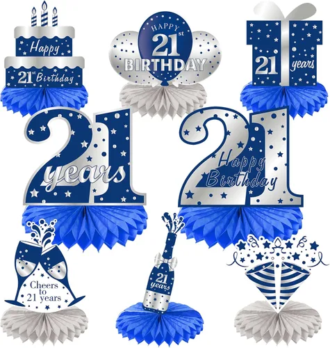 Vista 10 de 8 centros de mesa de panal azul plateado para décimo cumpleaños de niños, suministros de fiesta de cumpleaños para decoración de mesa, decoración