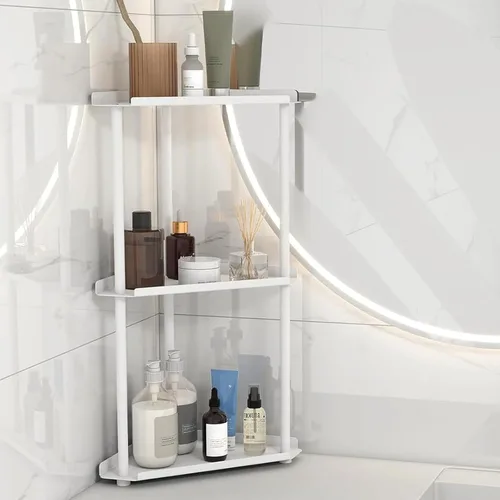 Vista 9 de FLE - Organizador esquinero para encimera de baño, color negro 2 Tier Corner Shelf, Tabletop Mount,Waterproof solid shelf fits bathroom toiletries