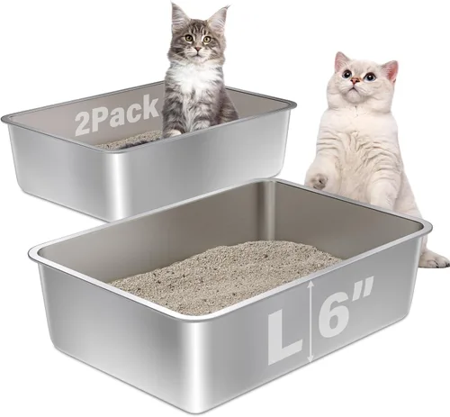 Vista 14 de Caja de arena de acero inoxidable con tapa, caja de arena de metal para gatitos, cajas de arena de entrada baja con pala y alfombra, caja de arena