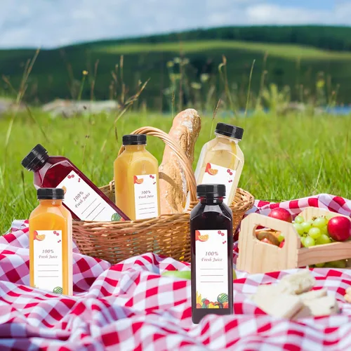 Vista 7 de OBKJJ Botellas de plástico para jugo, 150 piezas, 16 oz, botellas de agua de plástico vacías con tapas, recipientes transparentes reutilizables