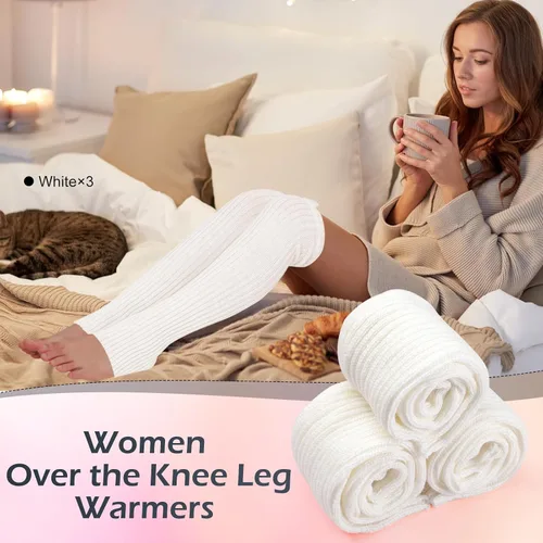 Vista 2 de SATINIOR Calentadores de piernas largas para mujer, 24 pulgadas, sobre la rodilla, punto acanalado, calentador de piernas, estribo, yoga, fiesta